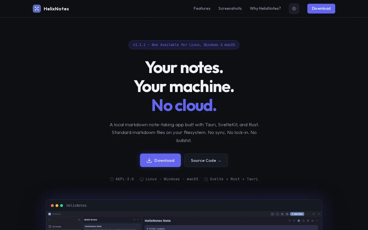 HelixNotes – UpNote-inspired local-first Markdown notes in Rust