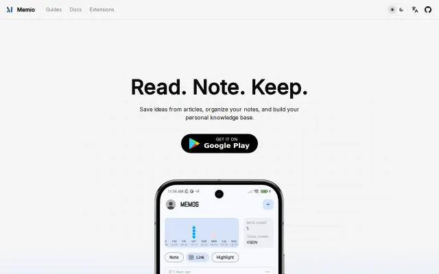 Memio, a knowledge hub for your notes, RSS, and web articles on Android