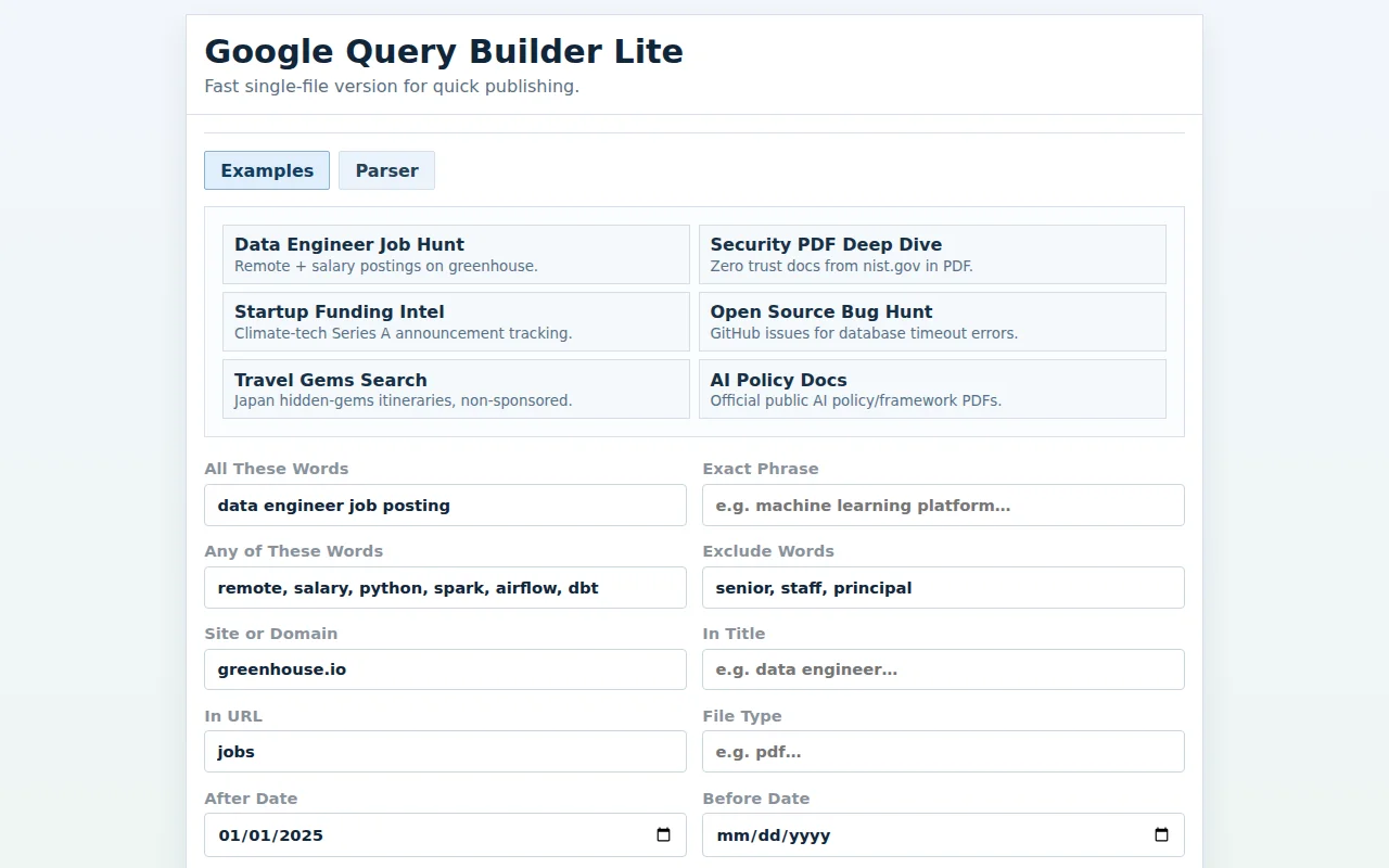 SQBuilder – UI Google Search query builder