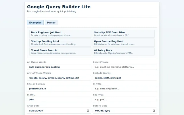 SQBuilder – UI Google Search query builder