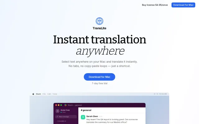 Instant text translation anywhere on macOS