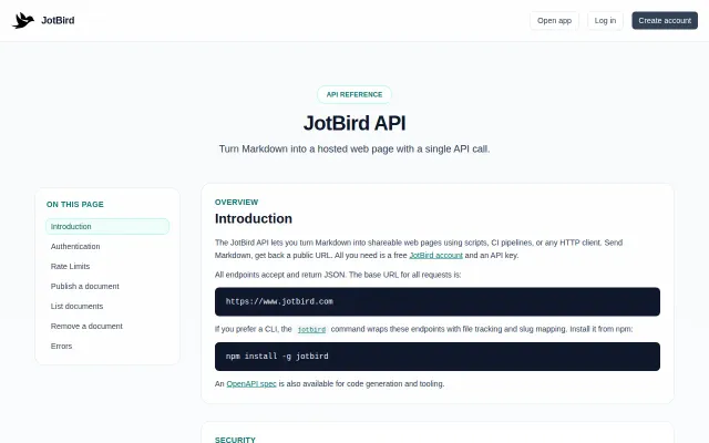 API for Markdown Publishing to the Web