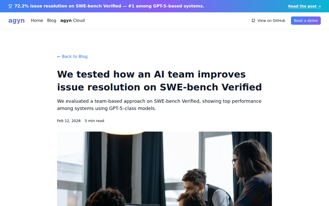 We achieved 72.2% issue resolution on SWE-bench Verified using AI teams