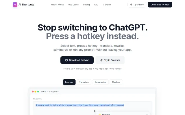 AI Shortcuts – Hotkeys for ChatGPT on macOS