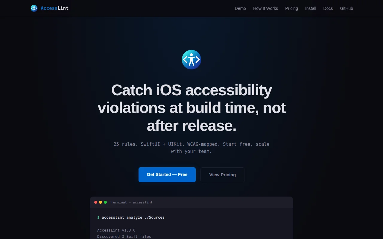 AccessLint – iOS accessibility static analysis (25 WCAG rules)