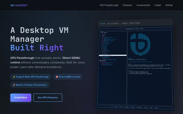 VM-curator – a Linux VM manager with easy GPU-passthrough and more