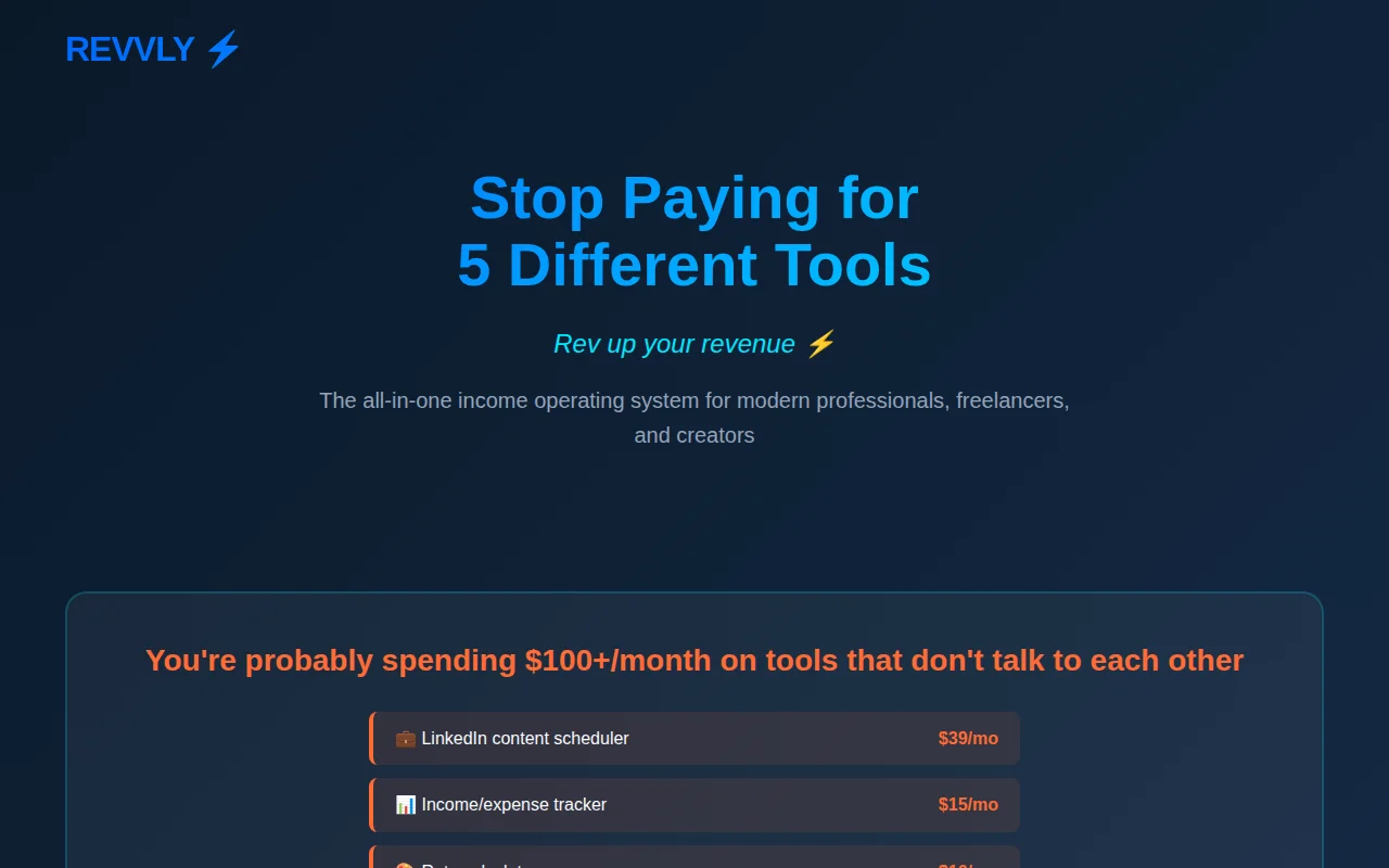 Revvly – Income operating system for freelancers (replacing 5 tools)