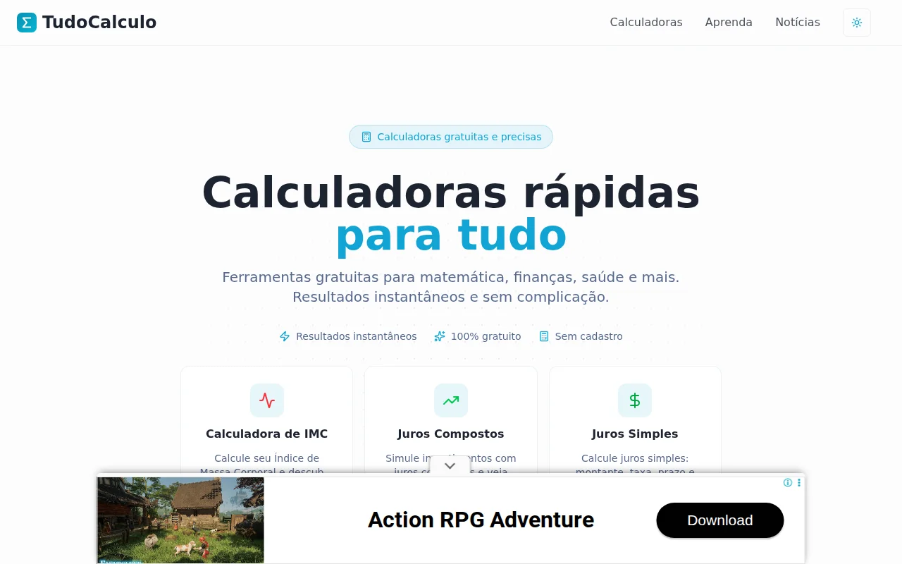Tudo Cálculo – 20 free calculators for finance, health and math
