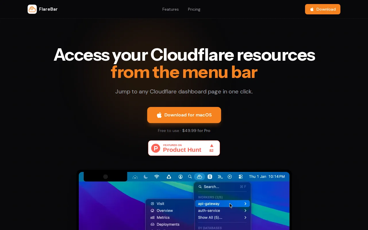 FlareBar – Access your Cloudflare dashbord from macOS menu