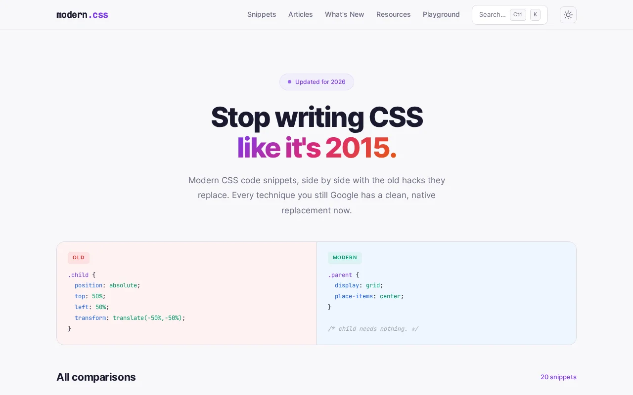 Modern CSS – Every old CSS hack paired with a clean, modern replacement
