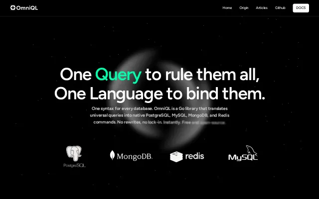 OmniQL – One Query Language for PostgreSQL, MySQL, MongoDB, and Redis