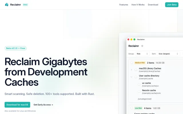 Reclaimr – An offline crossplatform desktop app for cleaning dev caches