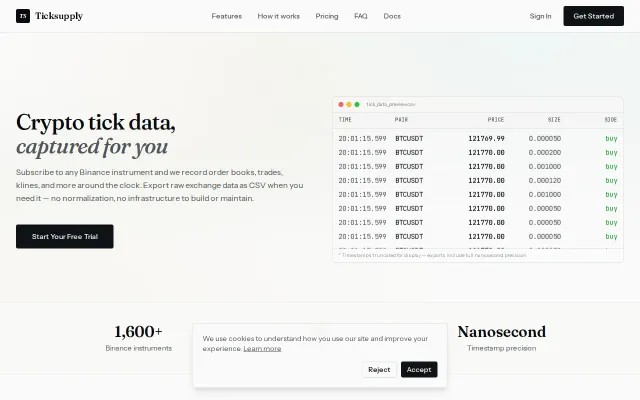 Ticksupply – Record Binance tick data (order books, trades) as CSV