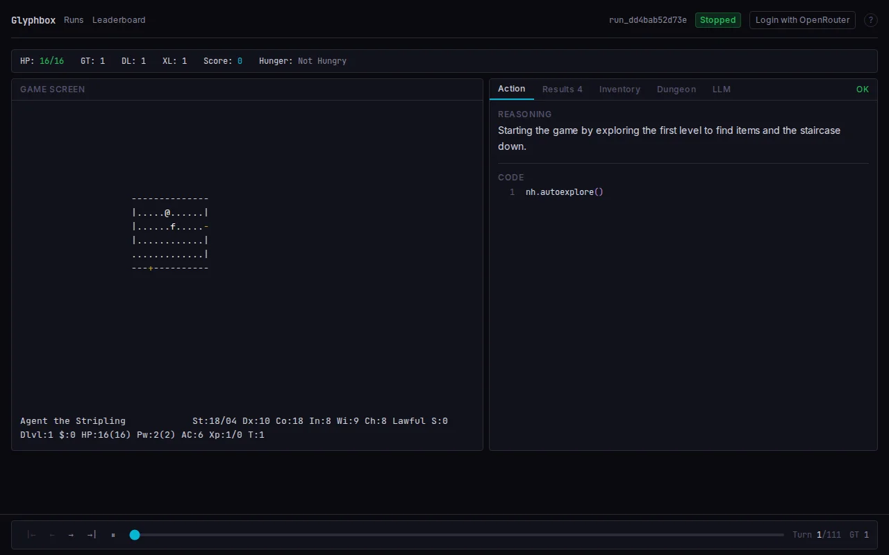 NetHack agent harness with benchmarks and livestream