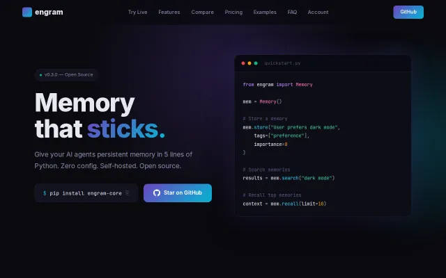 Engram – Persistent memory for AI agents, local-first and open source