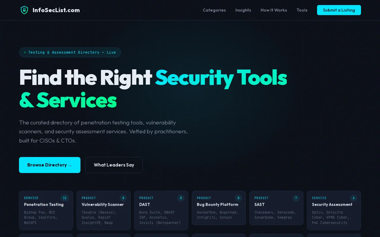Infoseclist.com – Compare 90 cybersecurity tools ranked by practition