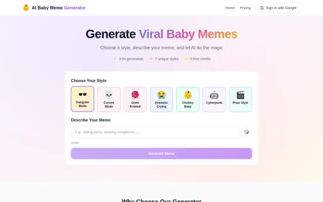 BabyMeme – AI baby meme generator with 7 styles
