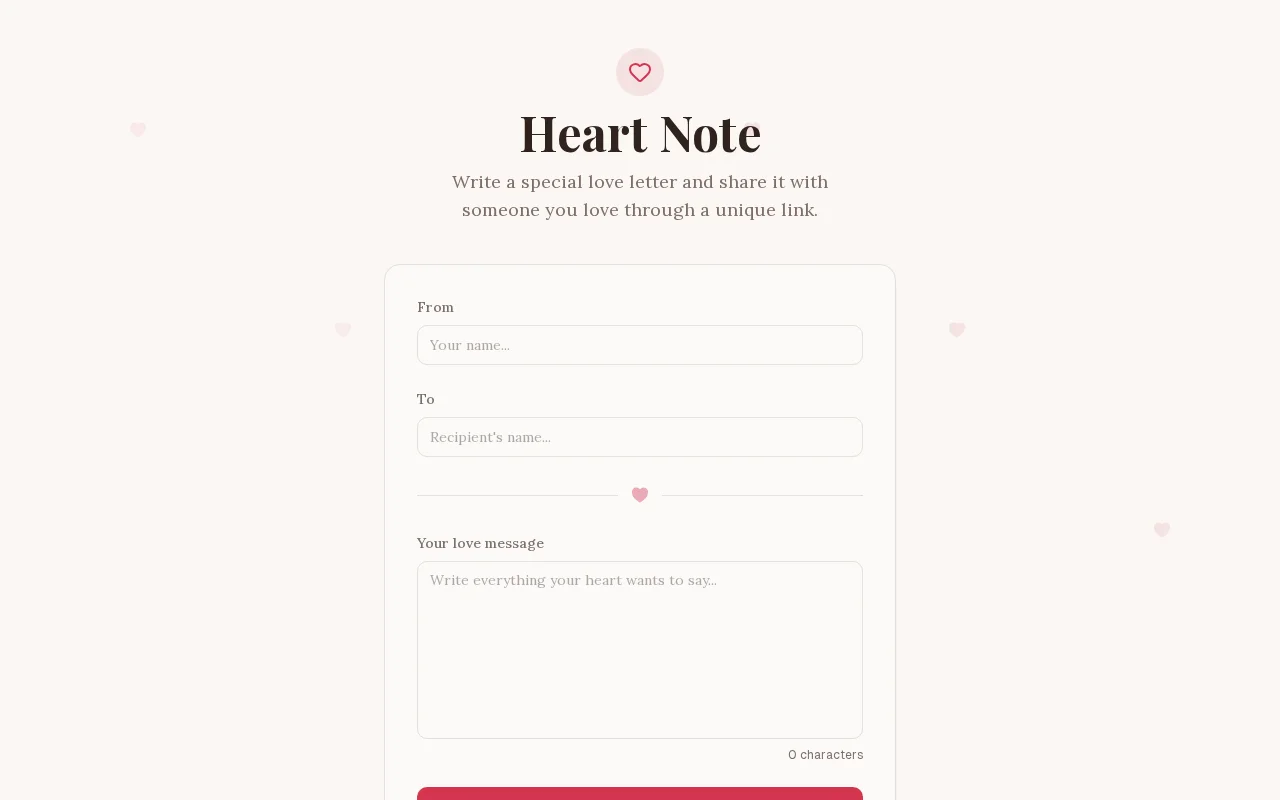 Heart Note – a tiny web app to send beautiful one‑off digital letters