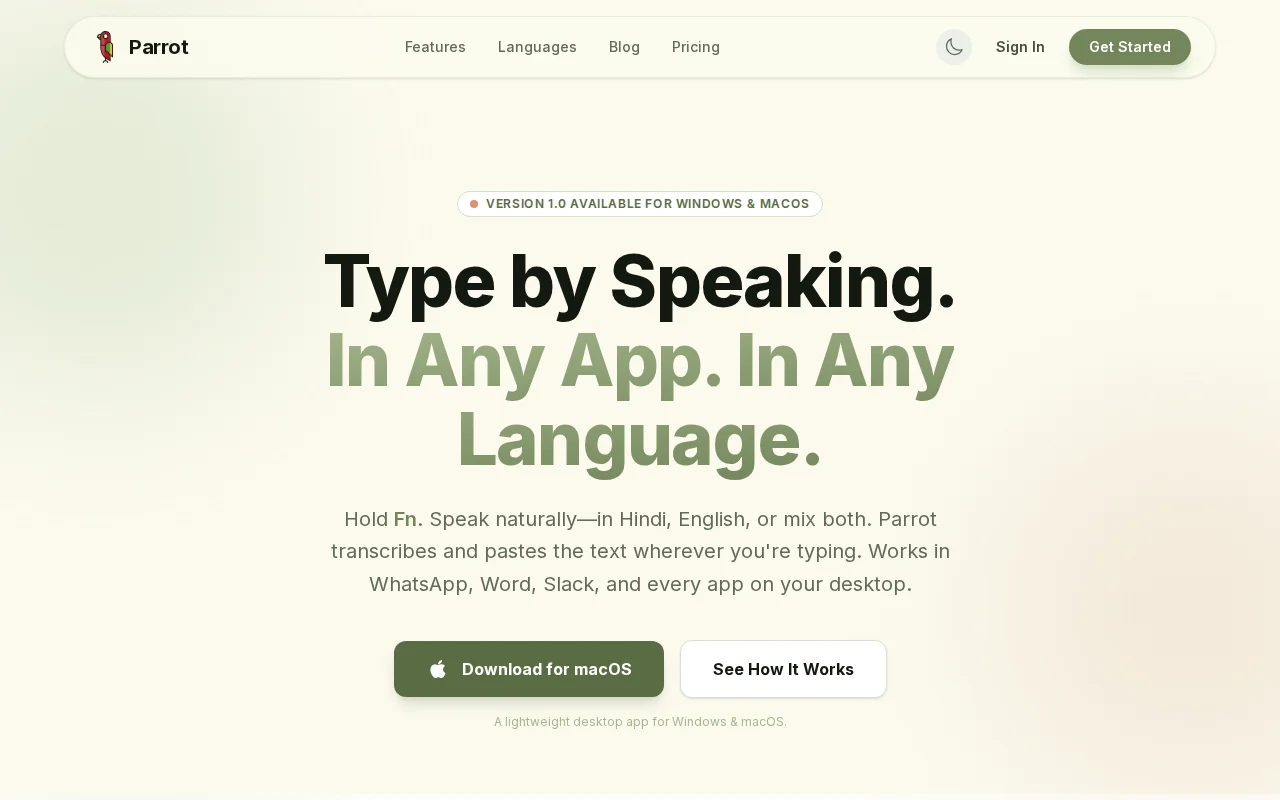 Parrot– AI Transcription & Translation - 11+ Indian languages + codemix