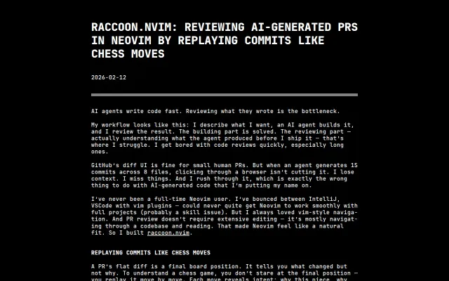 Raccoon.nvim – Replay PR commits like chess moves in Neovim