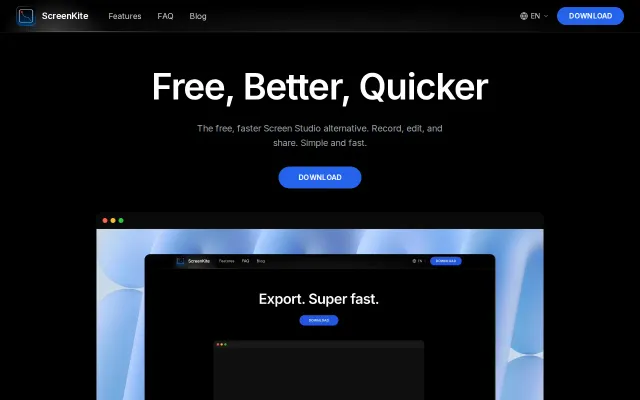 ScreenKite: Free alternative to Screen Studio with 4x export speed