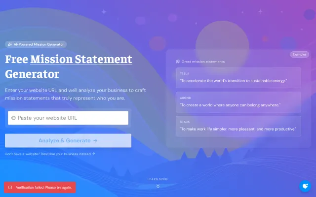 Free mission statement generator – paste URL, get draft in 5s