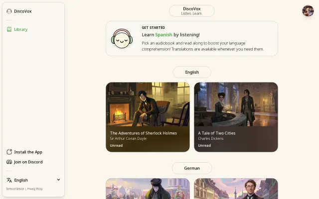 DiscoVox – Audiobooks with synchronized text for language learning
