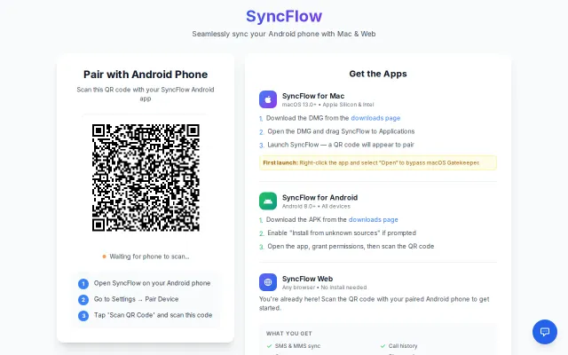 SyncFlow – Privacy-Focused SMS/MMS Sync Between Android, Mac, and Web
