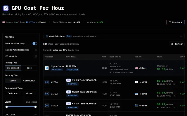 I track GPU rental prices – same H100 ranges from $0.80 to $3.19/HR
