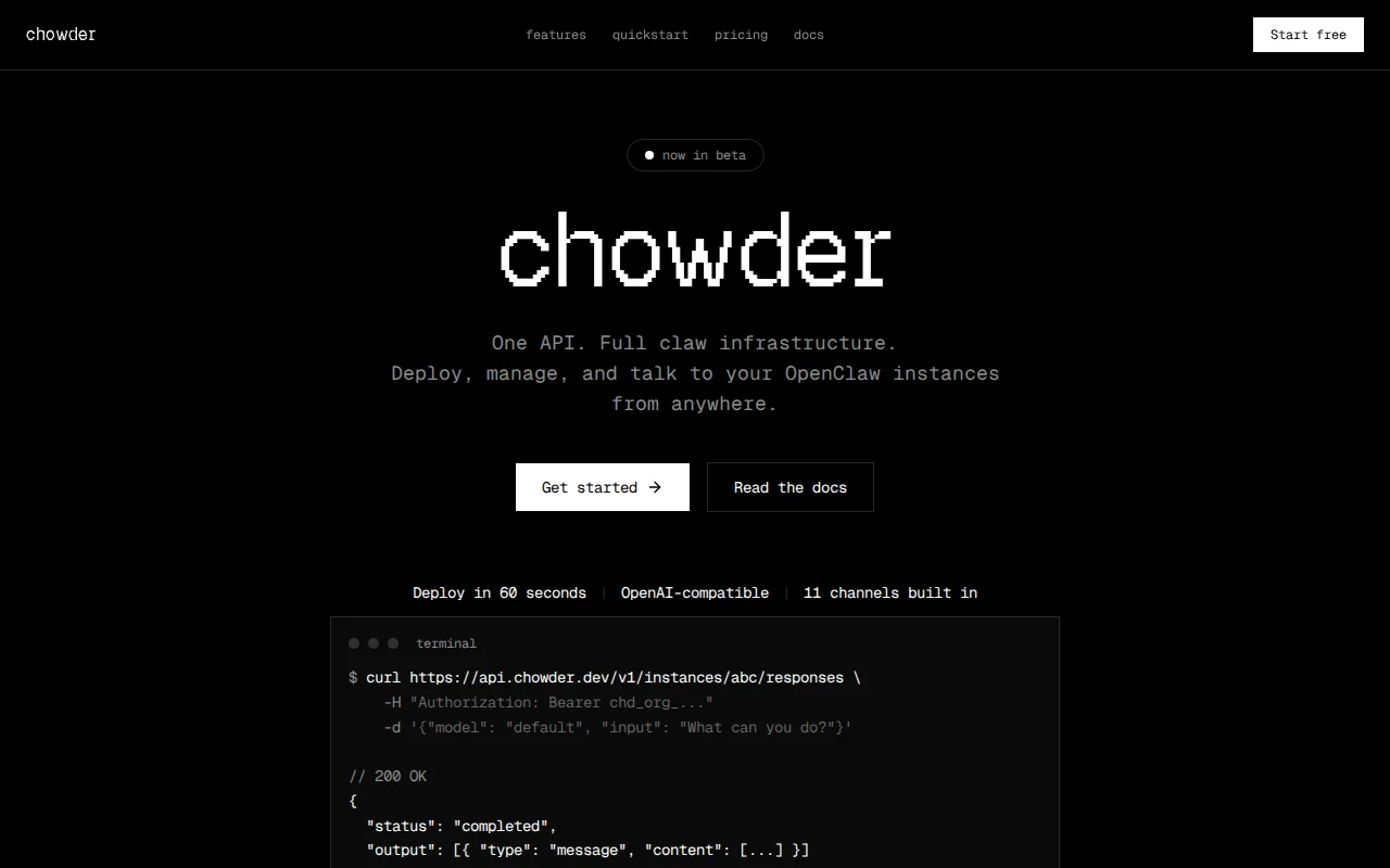 chowder.dev is a single API for deploying OpenClaw instances