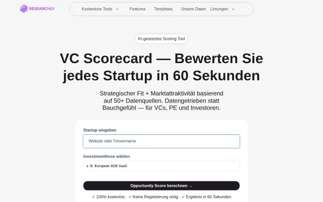 VC Scorecard score any startup or company in 60 seconds