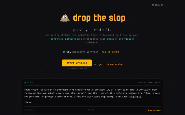 Droptheslop.ai – pastebin alternative with human typing verification