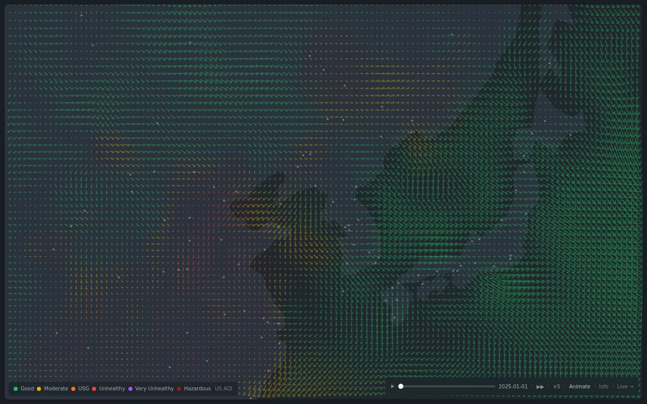 East Asia AQI/wind vector map