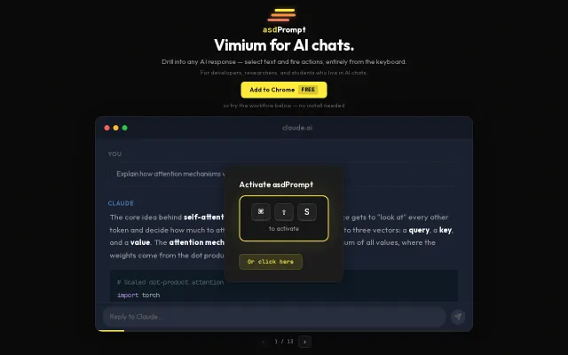 AsdPrompt – Vimium-style keyboard navigation for AI chat responses