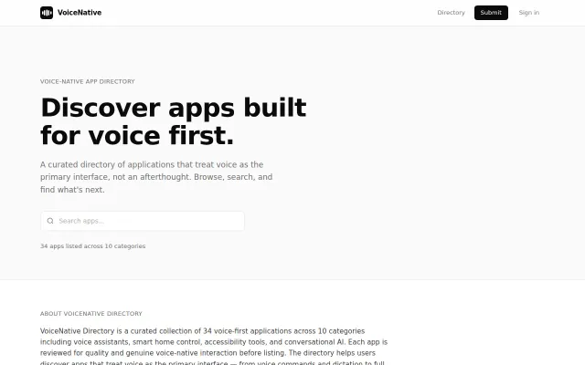 VoiceNative Directory – Discover and Submit apps built for voice first