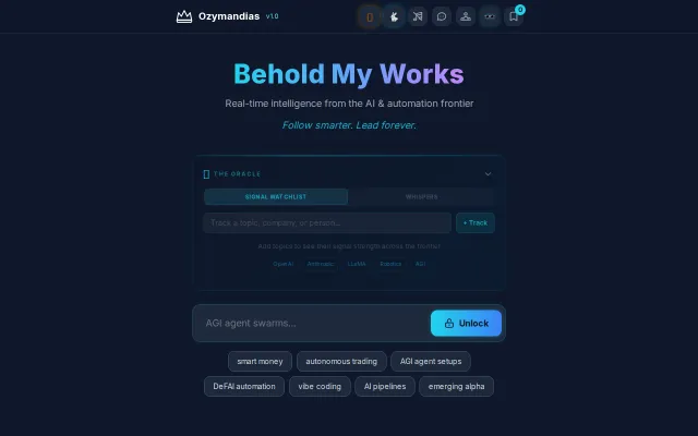 Ozymandias – Real-time feed for discovering emerging AI/AGI trends