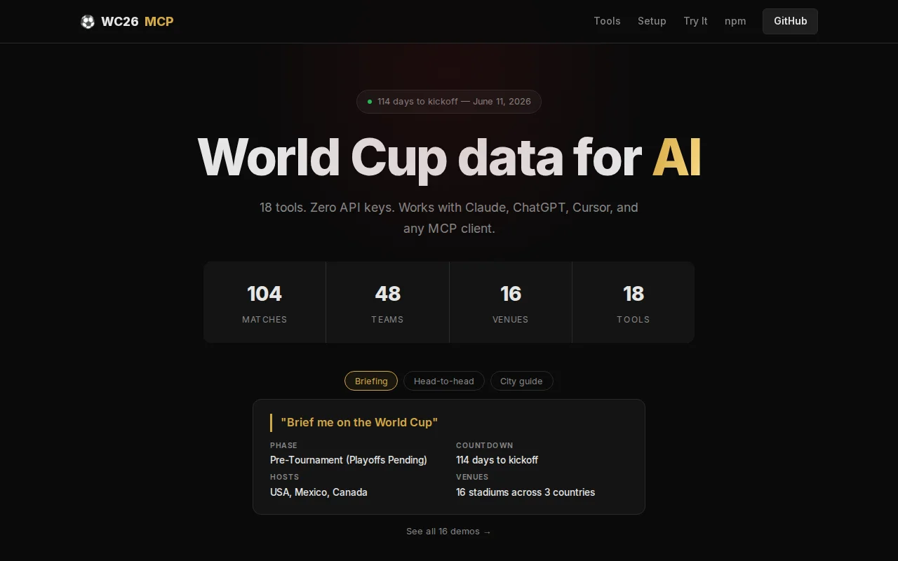 WC26-MCP – 18 tools for World Cup 2026 data for your AI