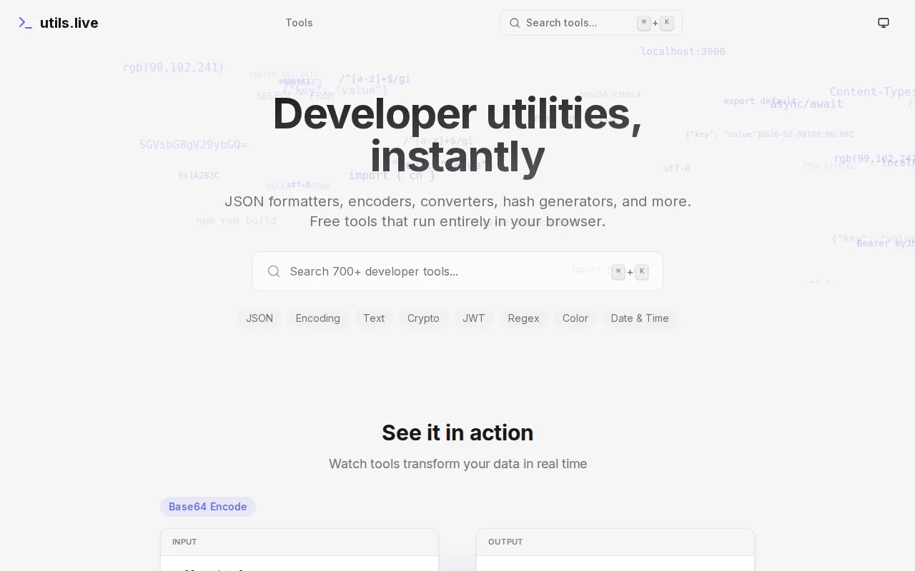 Utils.live – 700 free developer tools that run in the browser