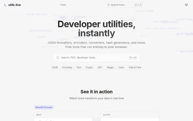 Utils.live – 700 free developer tools that run in the browser