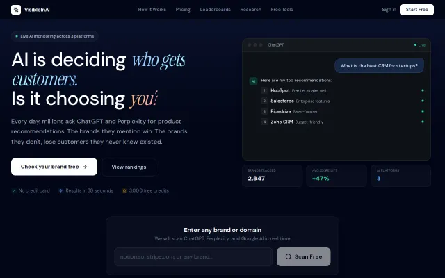 VisibleInAI – Check if ChatGPT recommends your brand