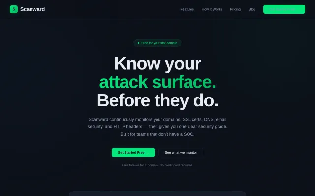 Scanward – Free domain security scanner (SSL, DNS, headers, email auth)