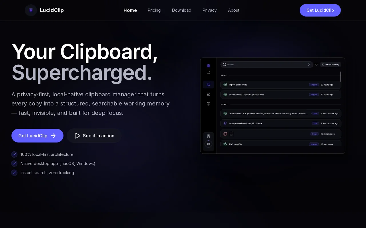 LucidClip – a privacy-first, local-first clipboard manager for macOS