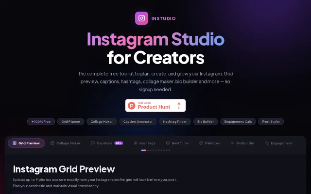 InStudio – Free Instagram toolkit with 10 creator tools