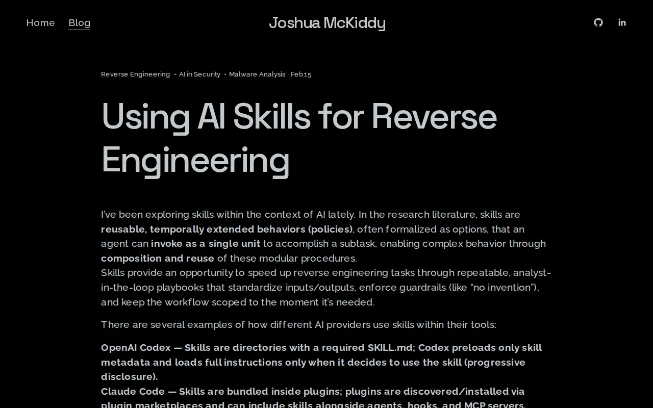 Codex skills as RE playbooks: unpacking and IOC extraction