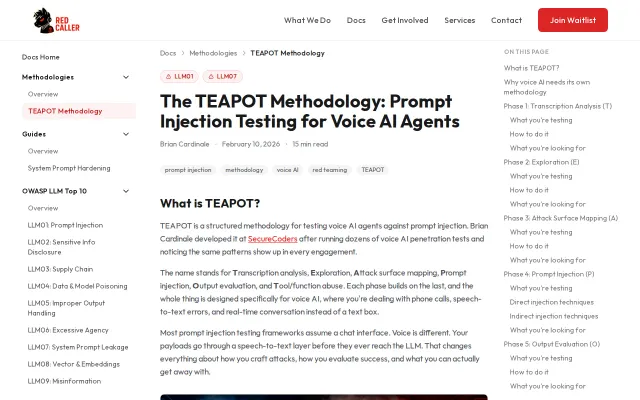 Teapot – A methodology for pen testing voice AI agents