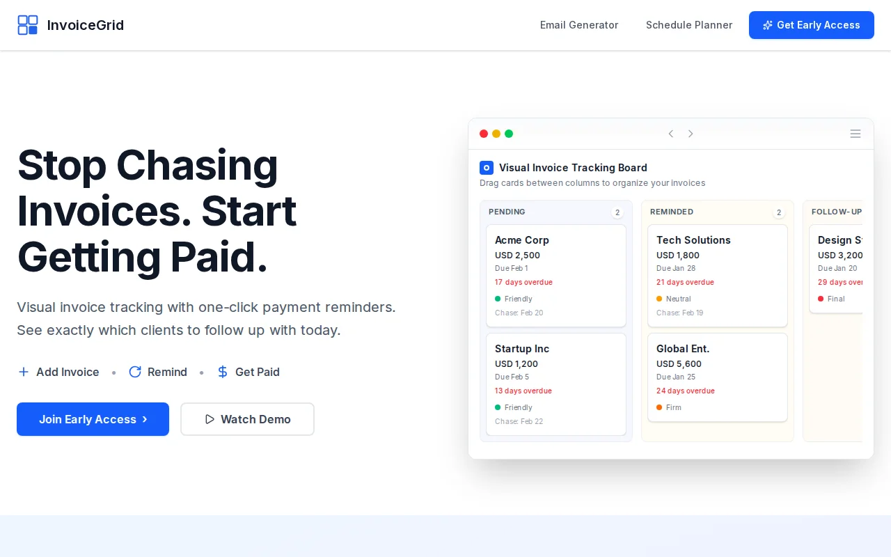 InvoiceGrid, Visual invoice tracking for freelancers