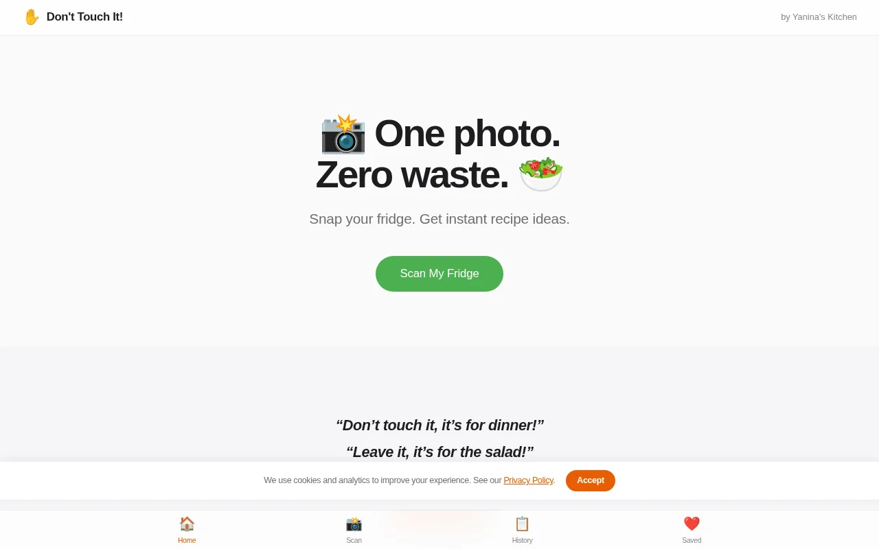 Don't Touch It – AI scans your fridge, recipes by what expires first