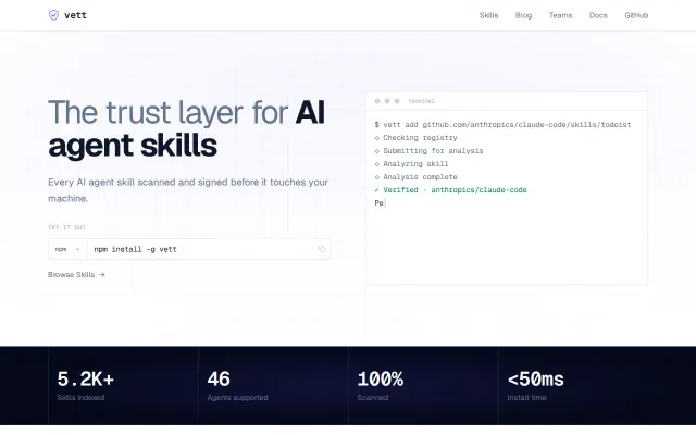 Vett – Scan, sign, and verify AI agent skills before installing