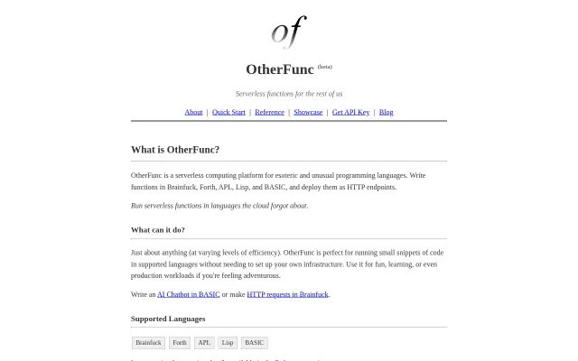 OtherFunc – Serverless functions in Brainfuck, Forth, BASIC, and more