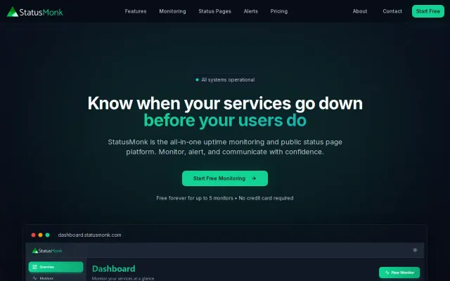 StatusMonk – Uptime monitoring and status pages for small SaaS teams